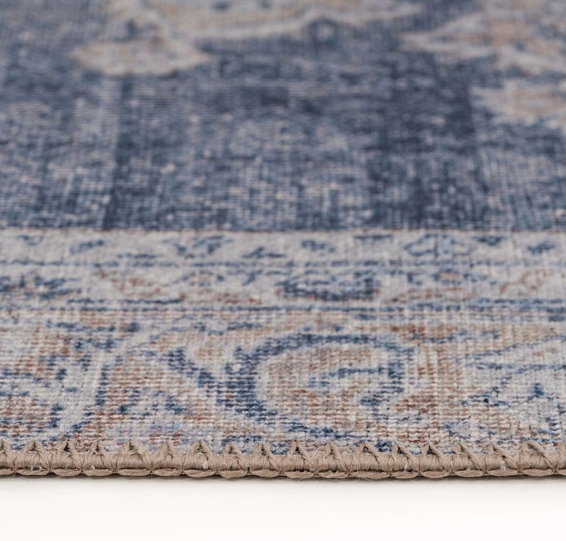 Distressed Tribal Style Neutral Cotton Area Rug Machine