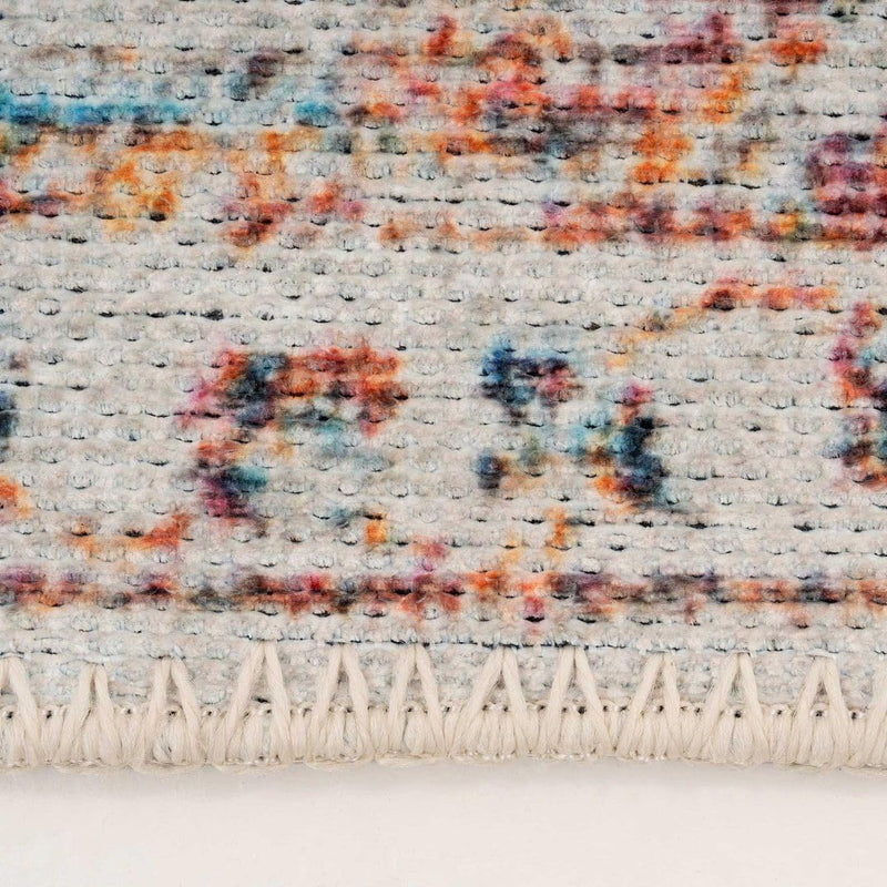 Distressed Tribal Style Neutral Cotton Area Rug Machine