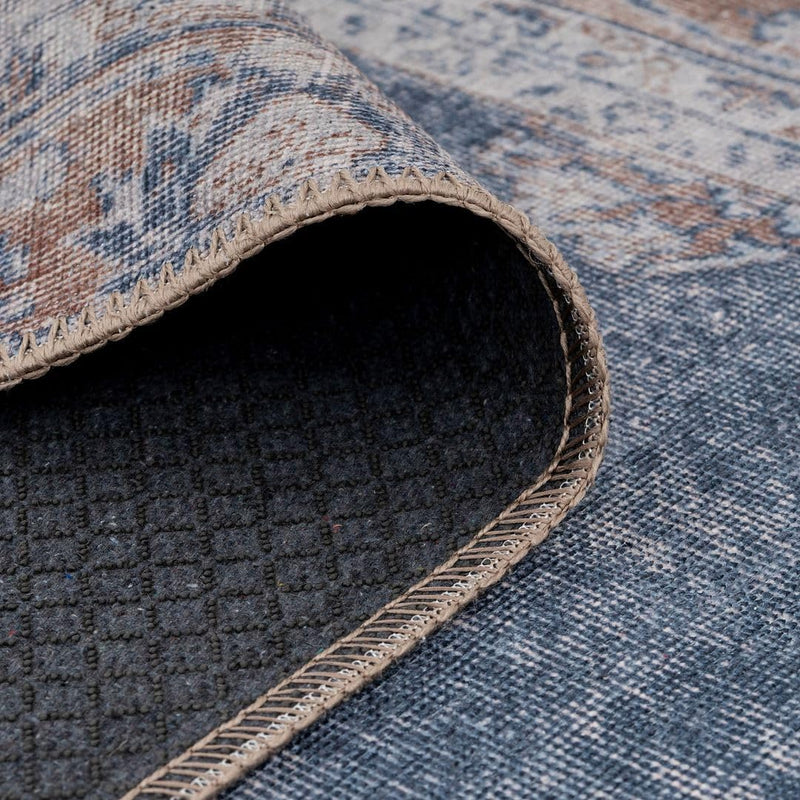 Distressed Tribal Style Neutral Cotton Area Rug Machine