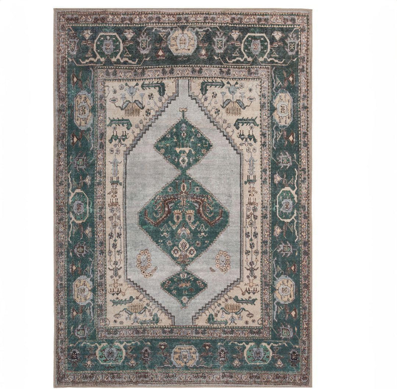 Distressed Tribal Style Neutral Cotton Area Rug Machine