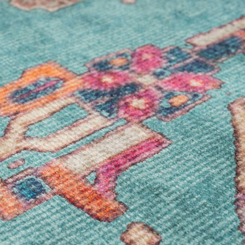Distressed Tribal Style Neutral Cotton Area Rug Machine
