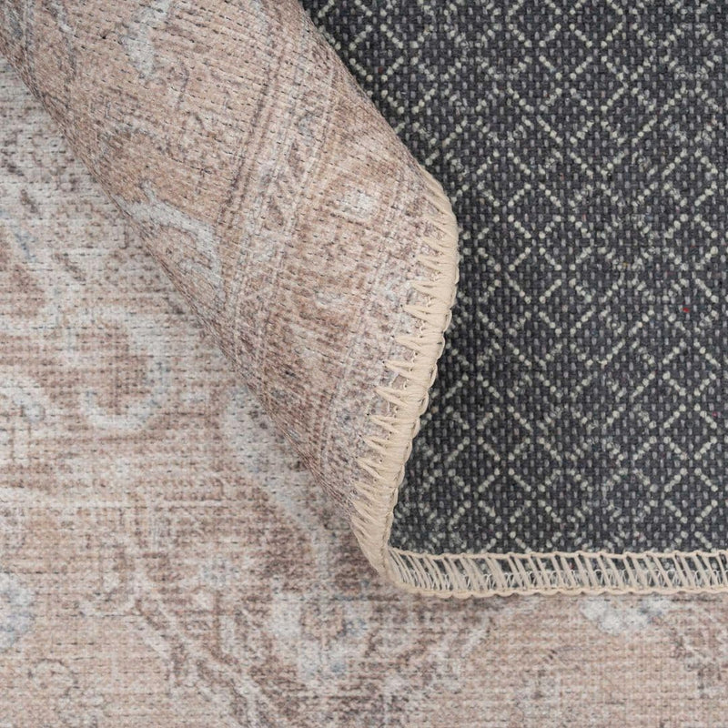 Distressed Tribal Style Neutral Cotton Area Rug Machine