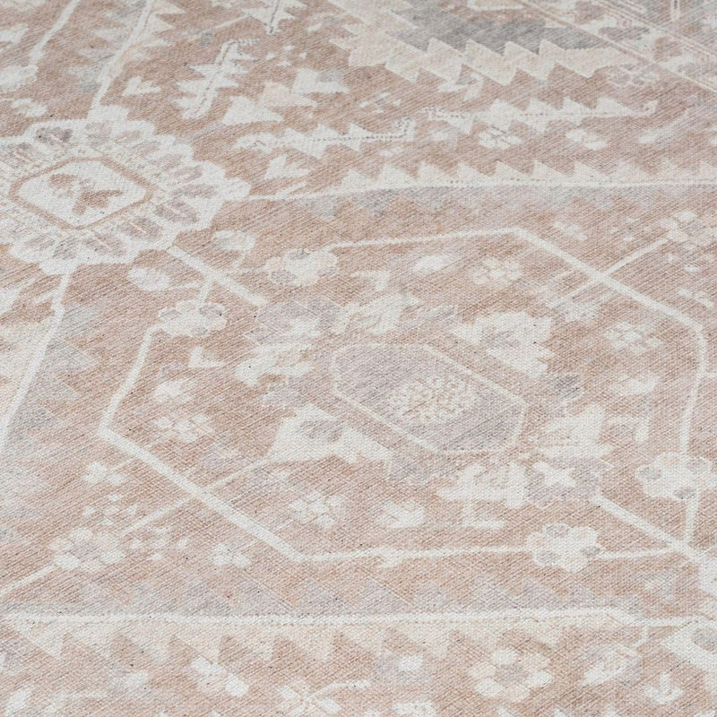 Distressed Tribal Style Neutral Cotton Area Rug Machine