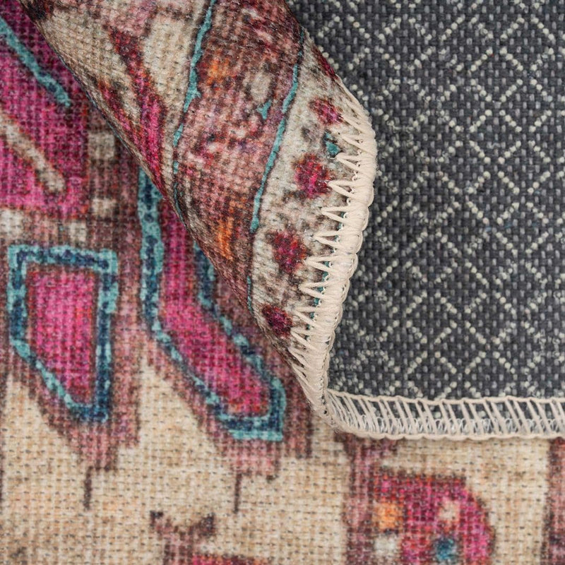 Distressed Tribal Style Neutral Cotton Area Rug Machine