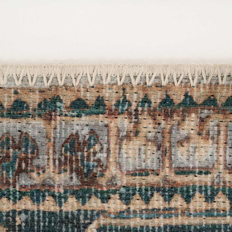 Distressed Tribal Style Neutral Cotton Area Rug Machine