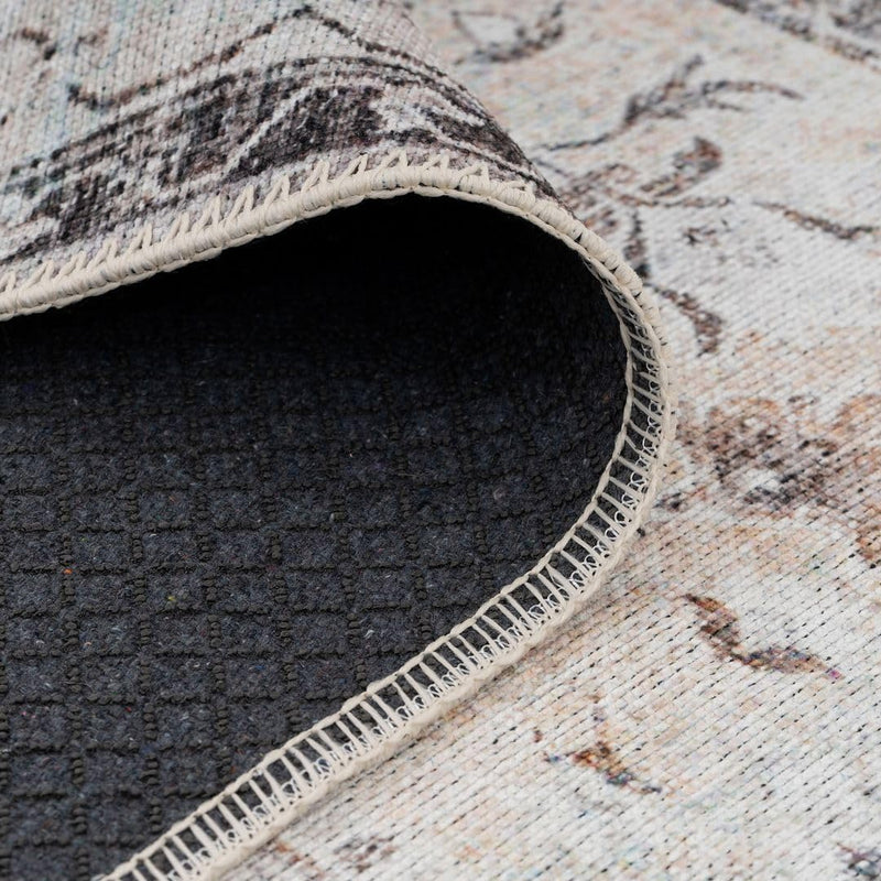 Distressed Tribal Style Neutral Cotton Area Rug Machine