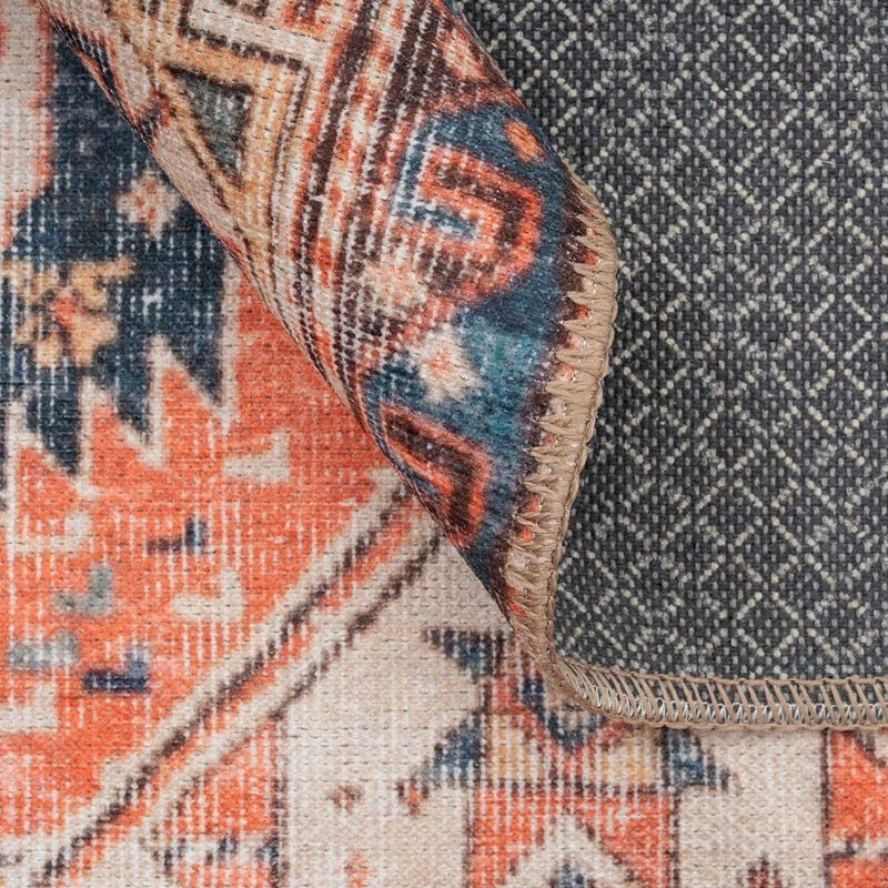 Distressed Tribal Style Neutral Cotton Area Rug Machine