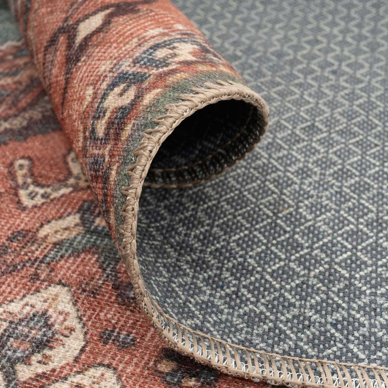Distressed Tribal Style Neutral Cotton Area Rug Machine