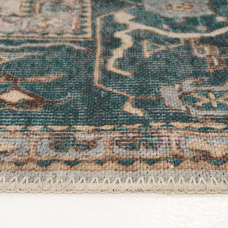 Distressed Tribal Style Neutral Cotton Area Rug Machine