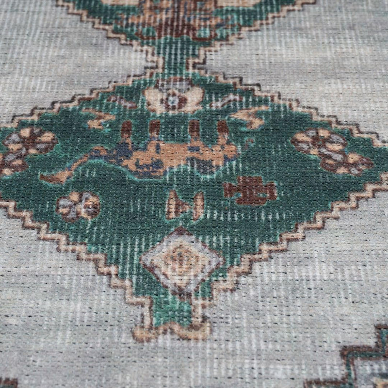 Distressed Tribal Style Neutral Cotton Area Rug Machine