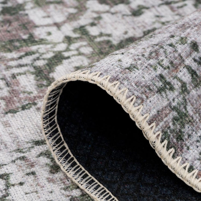 Distressed Tribal Style Neutral Cotton Area Rug Machine