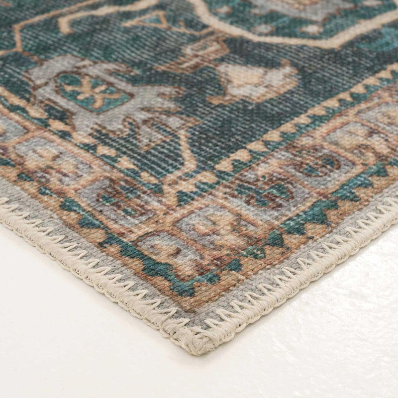 Distressed Tribal Style Neutral Cotton Area Rug Machine