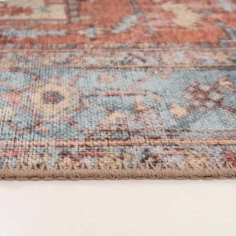 Distressed Tribal Style Neutral Cotton Area Rug Machine