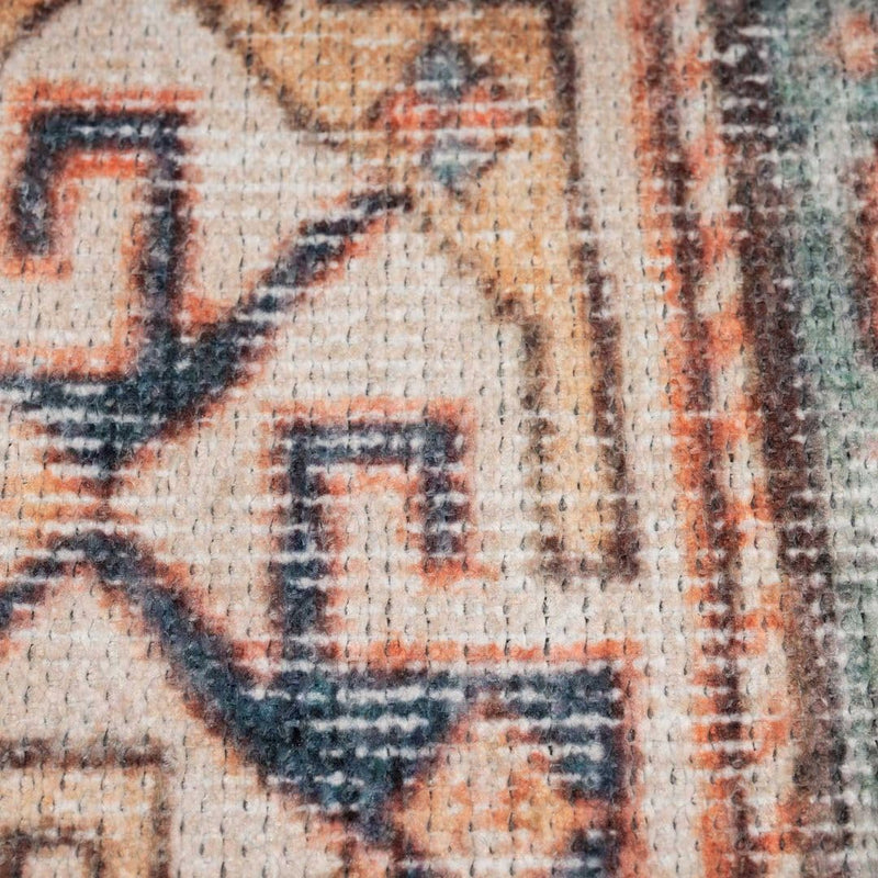 Distressed Tribal Style Neutral Cotton Area Rug Machine