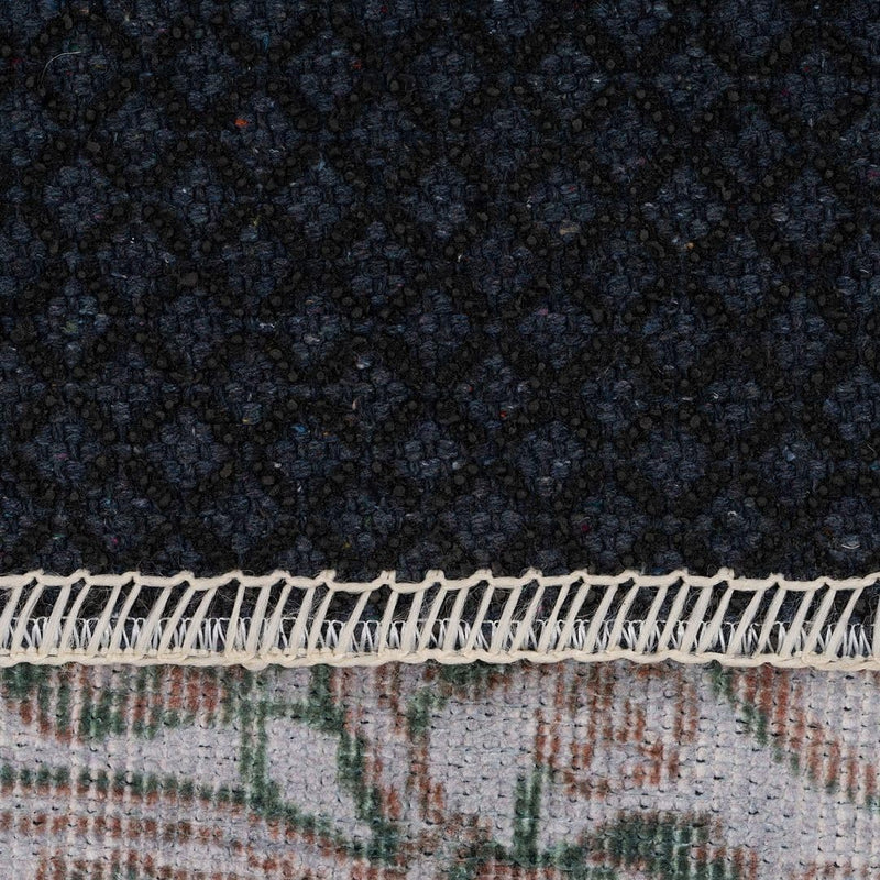 Distressed Tribal Style Neutral Cotton Area Rug Machine
