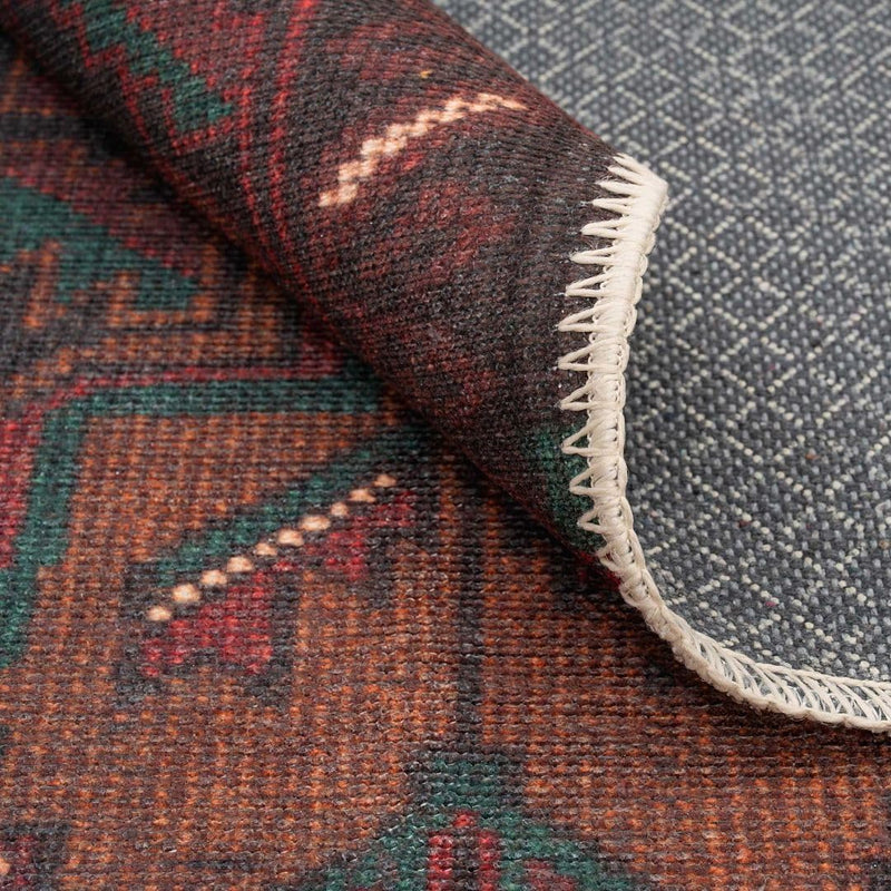 Distressed Tribal Style Neutral Cotton Area Rug Machine