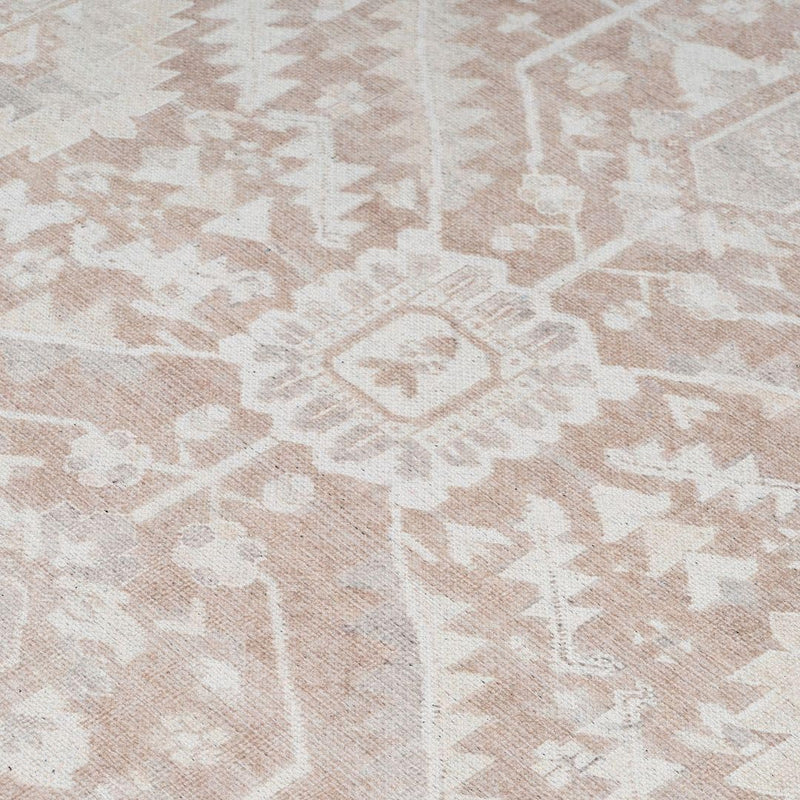 Distressed Tribal Style Neutral Cotton Area Rug Machine
