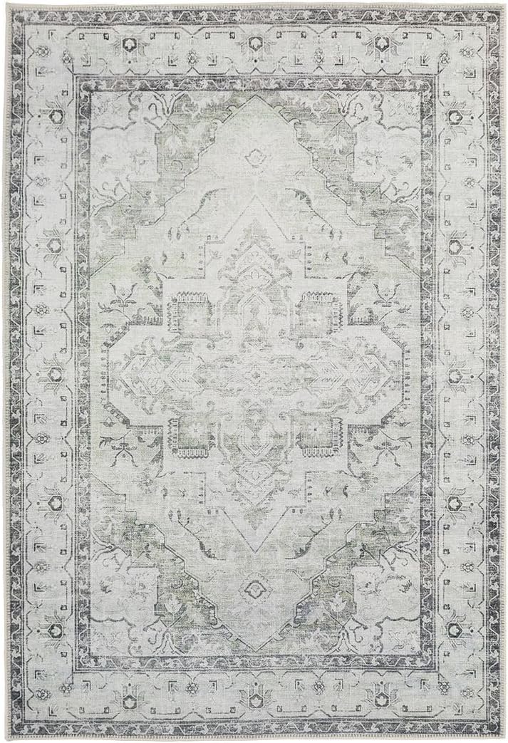 Distressed Tribal Style Neutral Cotton Area Rug Machine