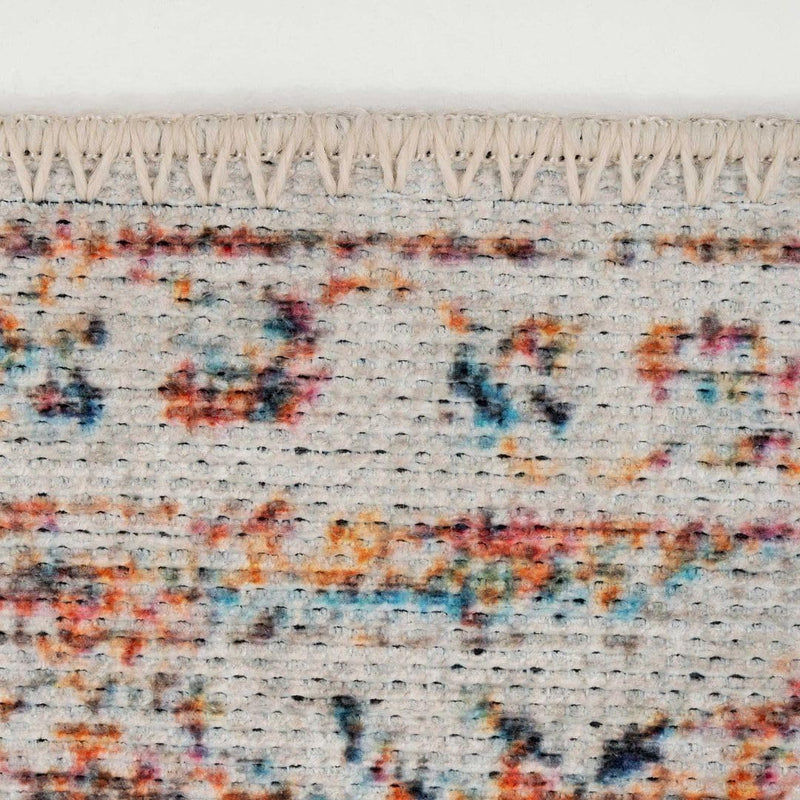 Distressed Tribal Style Neutral Cotton Area Rug Machine