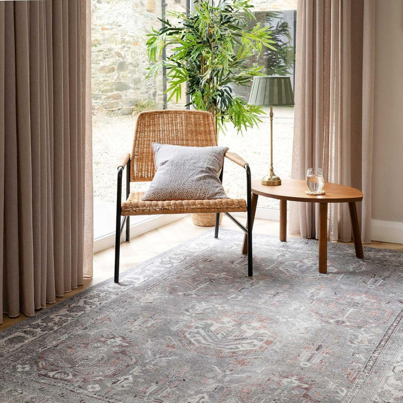 Distressed Tribal Style Neutral Cotton Area Rug Machine