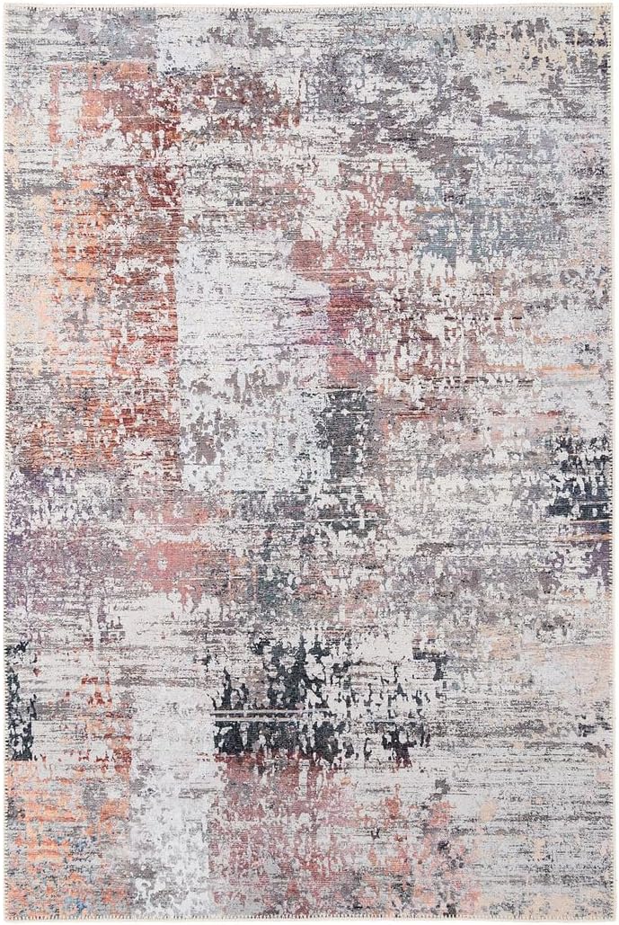 Distressed Tribal Style Neutral Cotton Area Rug Machine