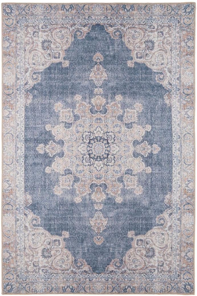 Distressed Tribal Style Neutral Cotton Area Rug Machine