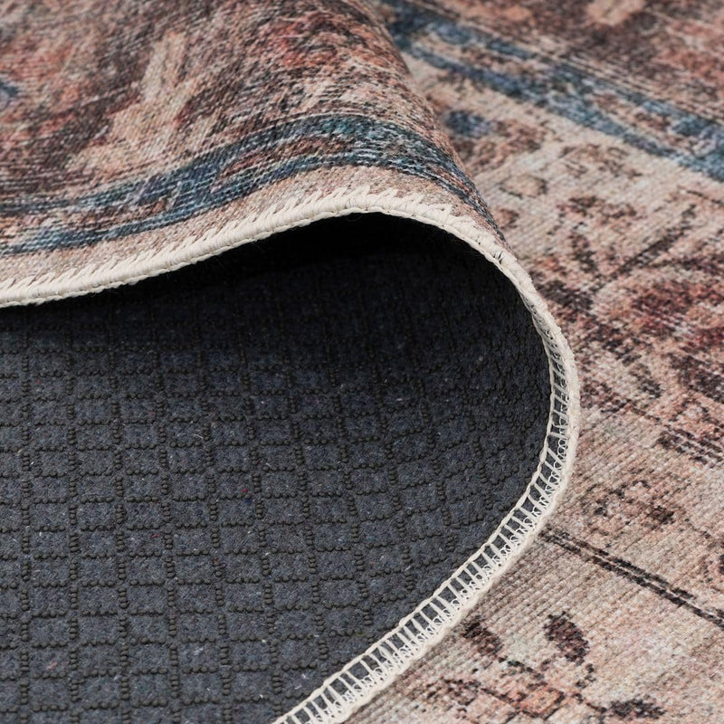Distressed Tribal Style Neutral Cotton Area Rug Machine