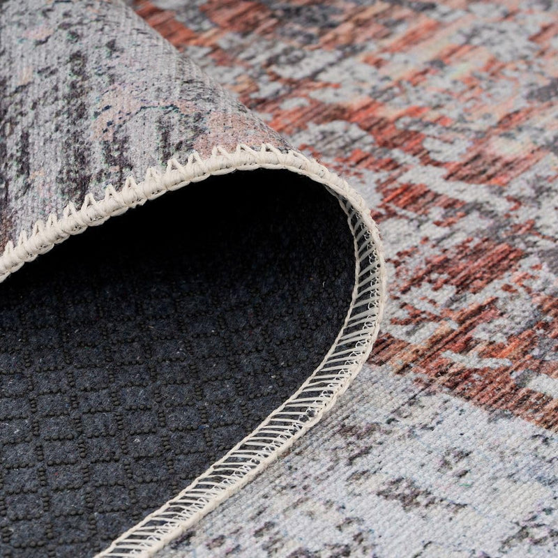 Distressed Tribal Style Neutral Cotton Area Rug Machine