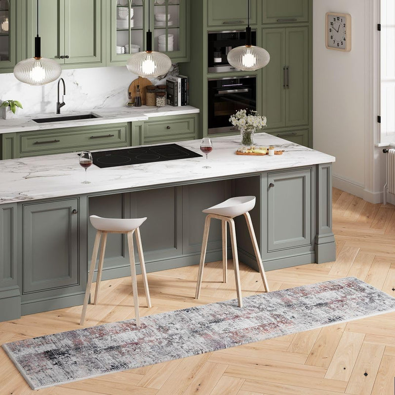 Distressed Tribal Style Neutral Cotton Area Rug Machine