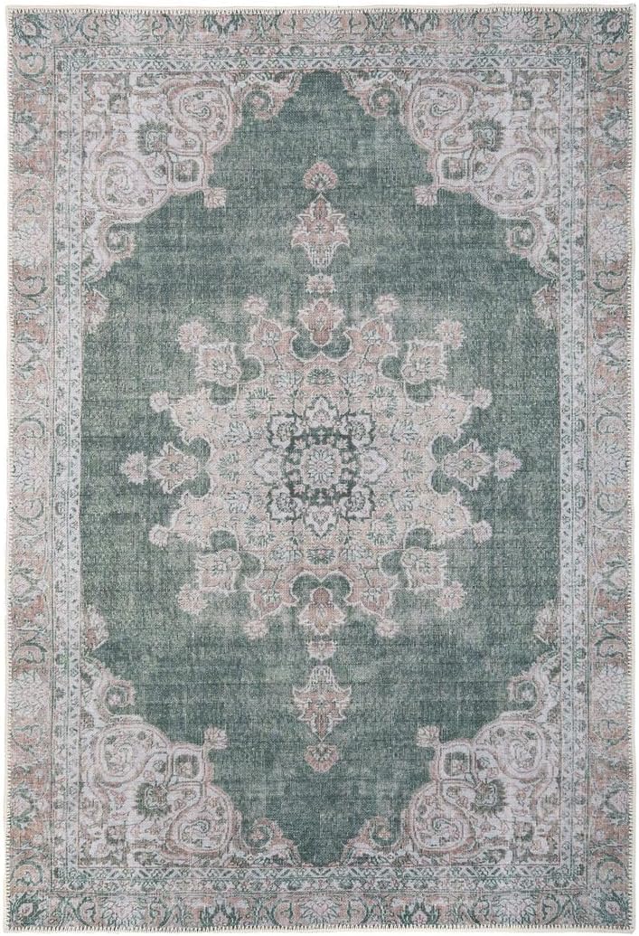 Distressed Tribal Style Neutral Cotton Area Rug Machine