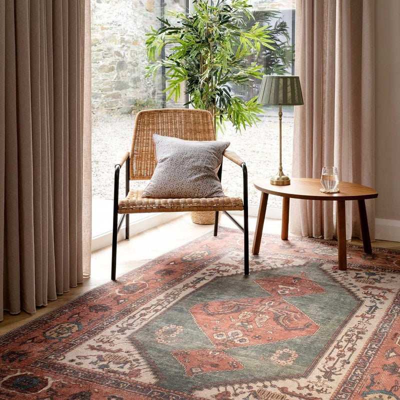 Distressed Tribal Style Neutral Cotton Area Rug Machine