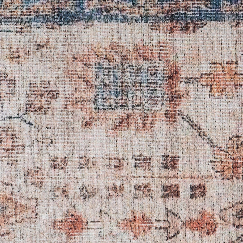 Distressed Tribal Style Neutral Cotton Area Rug Machine