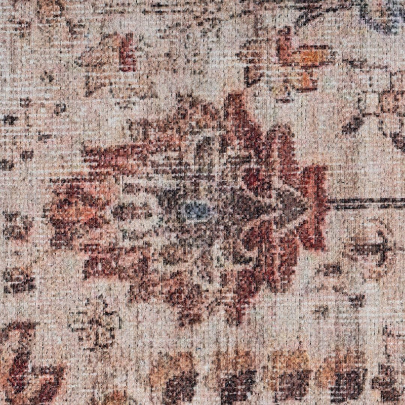 Distressed Tribal Style Neutral Cotton Area Rug Machine