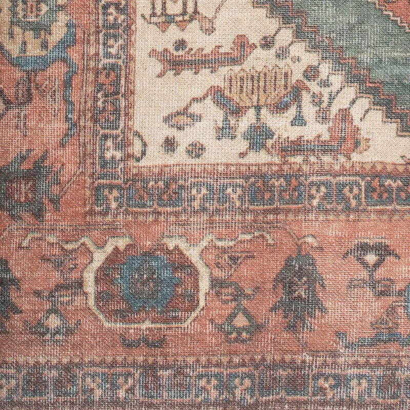 Distressed Tribal Style Neutral Cotton Area Rug Machine