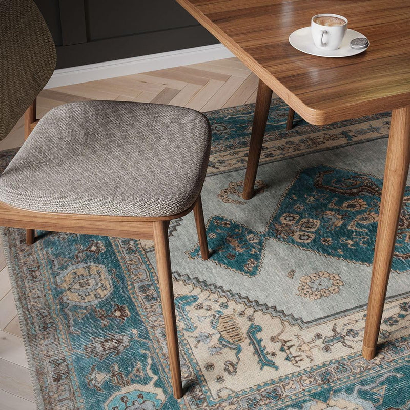 Distressed Tribal Style Neutral Cotton Area Rug Machine