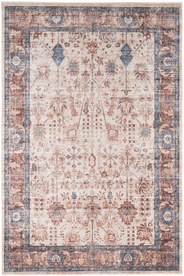 Distressed Tribal Style Neutral Cotton Area Rug Machine
