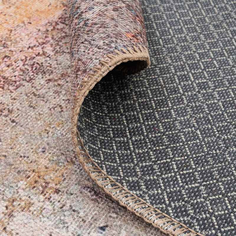 Distressed Tribal Style Neutral Cotton Area Rug Machine