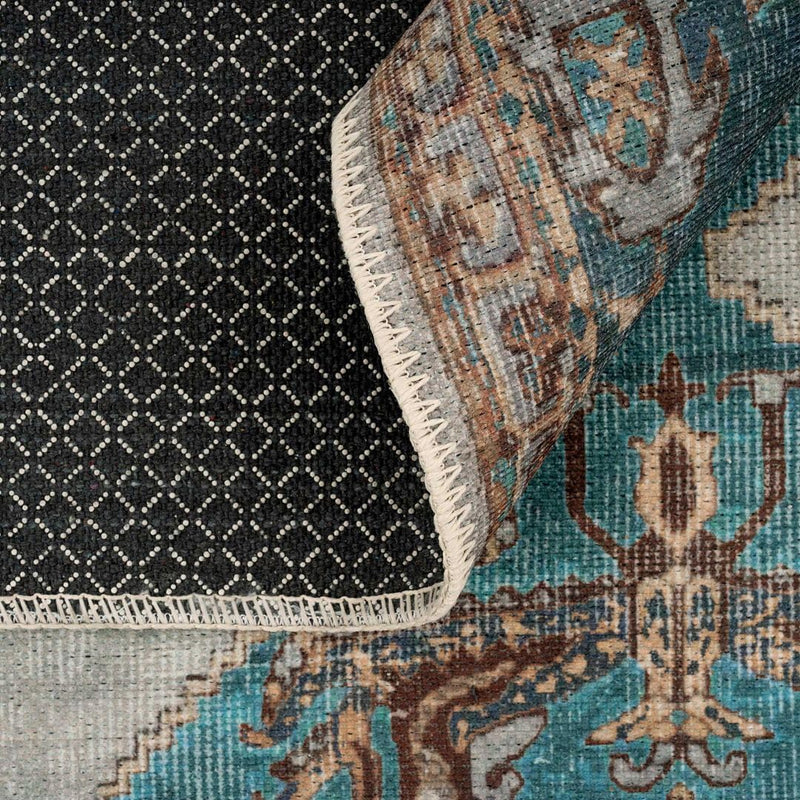 Distressed Tribal Style Neutral Cotton Area Rug Machine