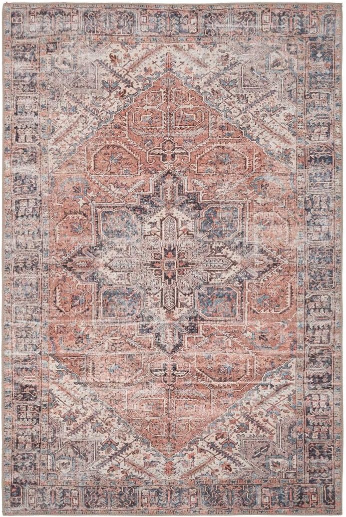 Distressed Tribal Style Neutral Cotton Area Rug Machine