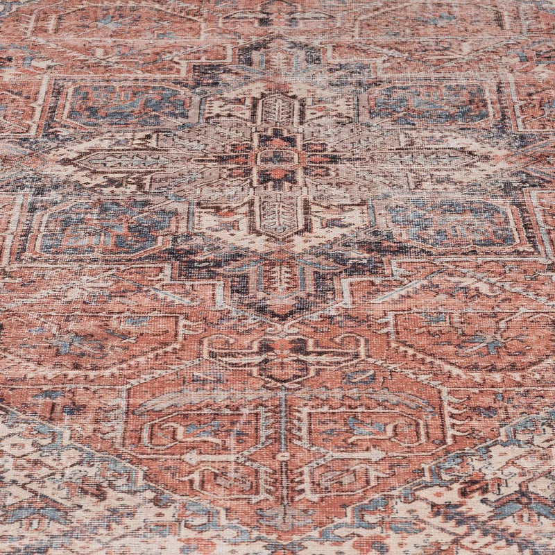 Distressed Tribal Style Neutral Cotton Area Rug Machine