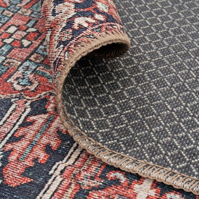 Distressed Tribal Style Neutral Cotton Area Rug Machine