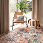 Distressed Tribal Style Neutral Cotton Area Rug Machine