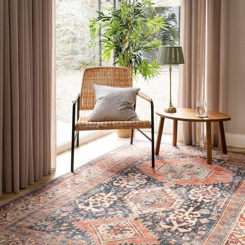 Distressed Tribal Style Neutral Cotton Area Rug Machine