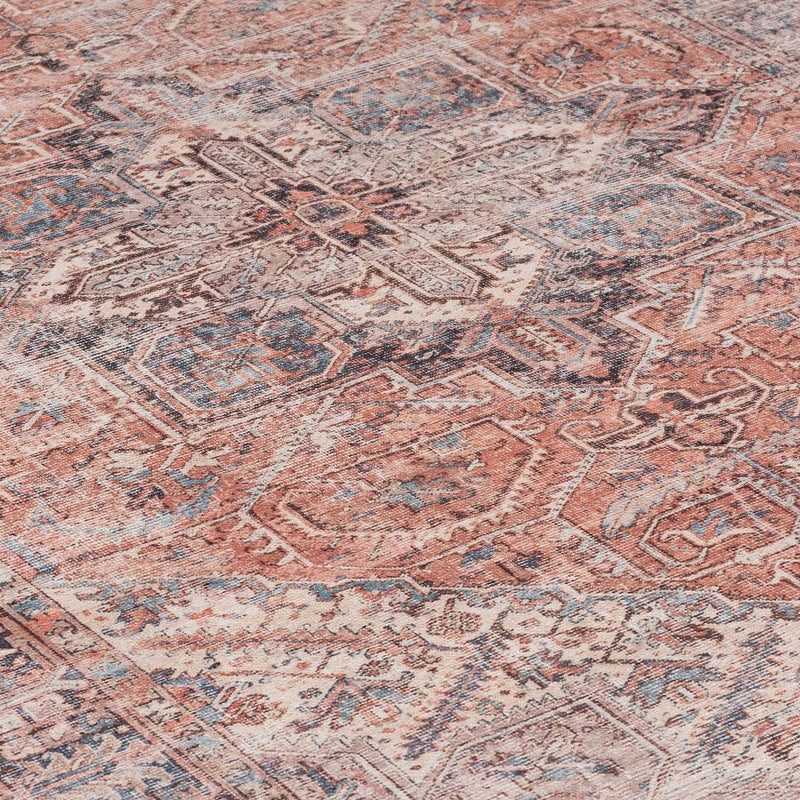 Distressed Tribal Style Neutral Cotton Area Rug Machine