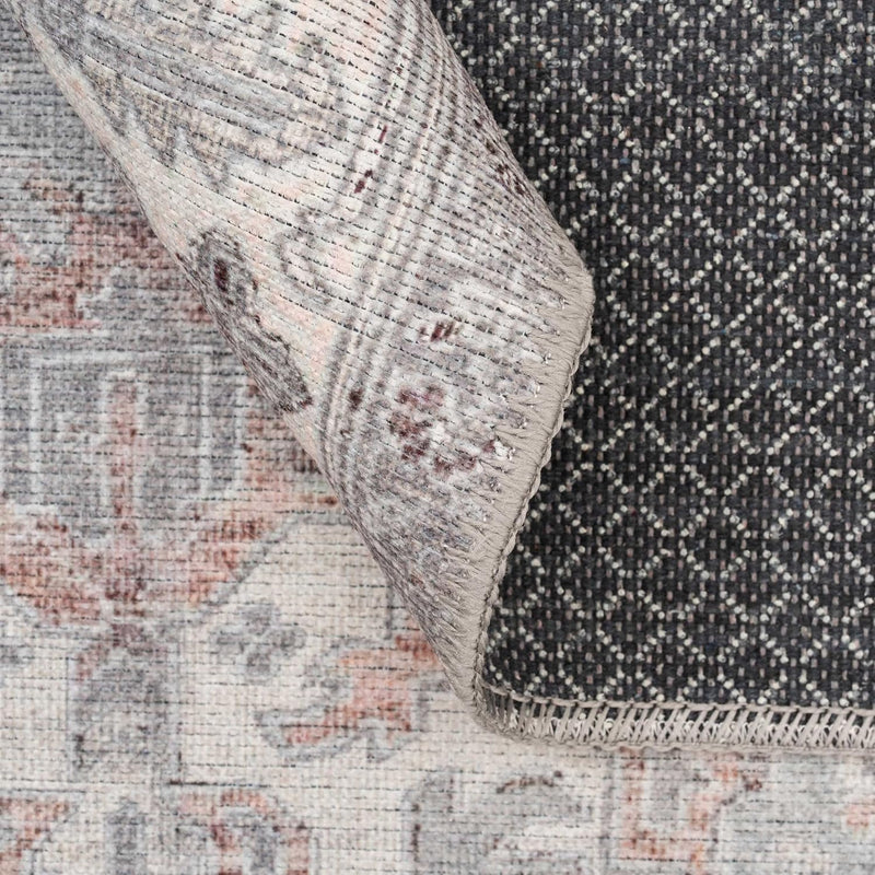 Distressed Tribal Style Neutral Cotton Area Rug Machine