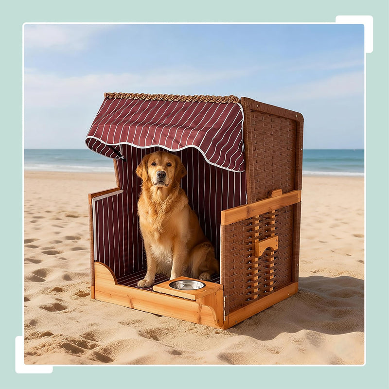 Dog Beach Chair with Rattan Frame Canopy Bowl