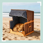 Dog Beach Chair with Rattan Frame Canopy Bowl