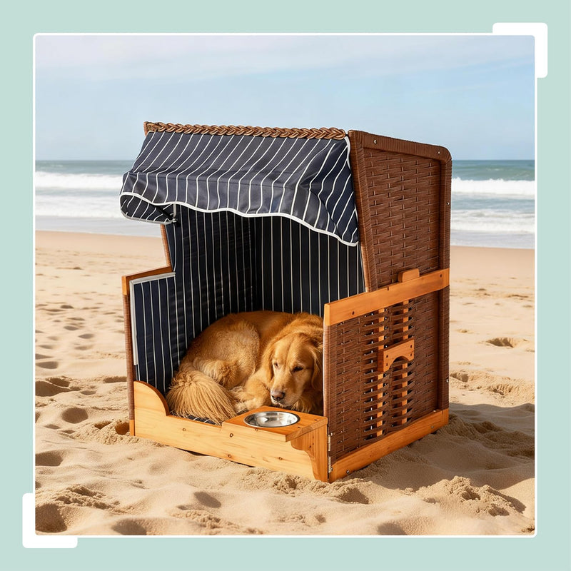 Dog Beach Chair with Rattan Frame Canopy Bowl