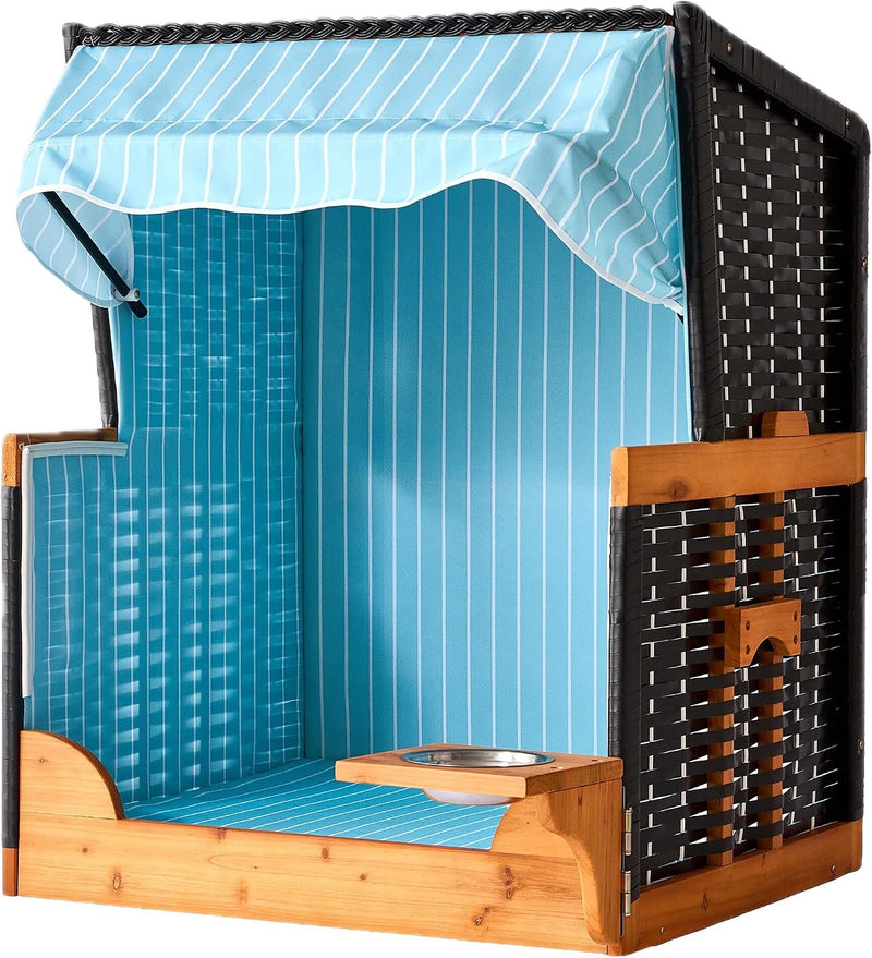 Dog Beach Chair with Rattan Frame Canopy Bowl