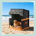 Dog Beach Chair with Rattan Frame Canopy Bowl